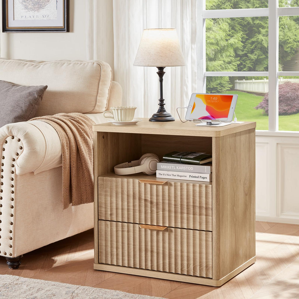 LEYAOYAO Fluted 6 Drawers Dresser for Bedroom Set of 2, 42" Tall Modern Chest of Drawer with Metal Handle, Curved Profile Design,Brown Wood Drawer Organizer for Bedroom, Living Room, Hallway
