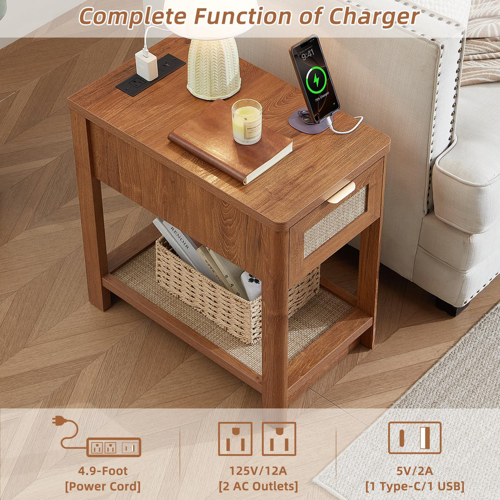 Lerliuo 24 x 14'' Narrow Night Stand Set 2 with Charger USB Ports