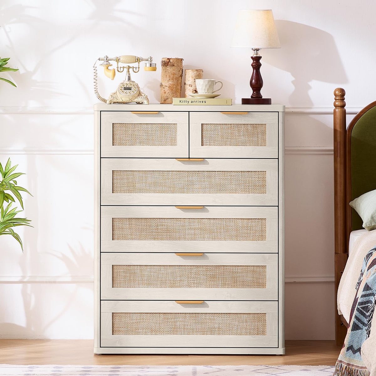LEYAOYAO Rattan Bedroom Dresser Set of 2, Boho Wood 48" Wide 6 Drawers Dresser for Bedroom and 31.5" Tall 5 Drawers Dressers, Bedrooms Furniture, Dressers & Chests of Drawers, Living Room, Hallway