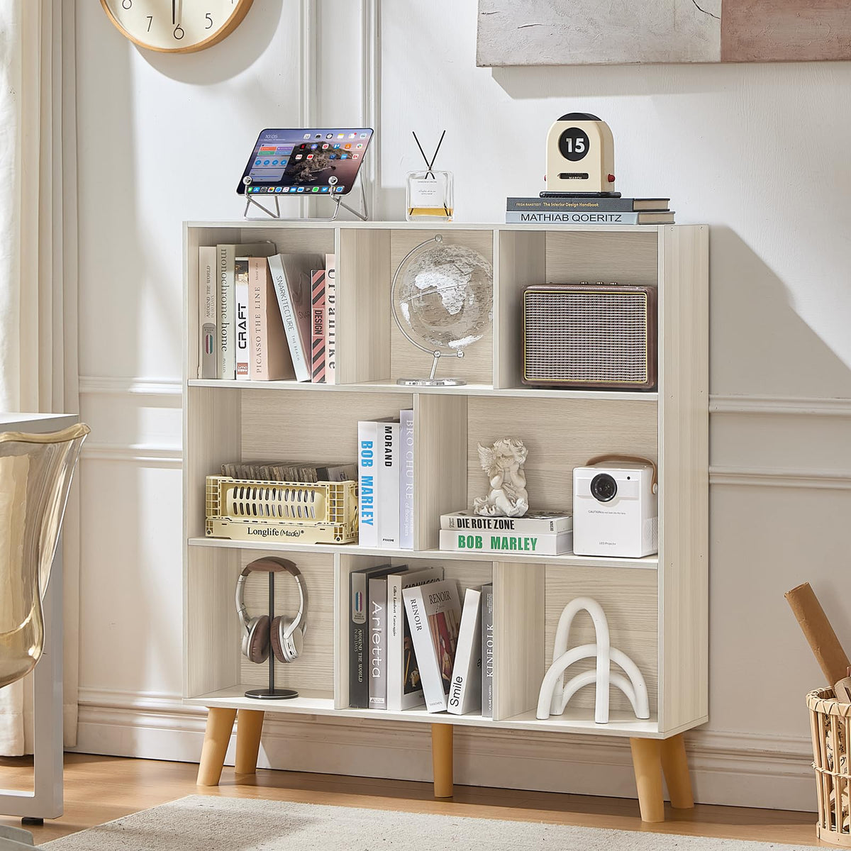 LEYAOYAO Cube Bookshelf, Mid-Century Modern Book Shelf with Legs, Brown