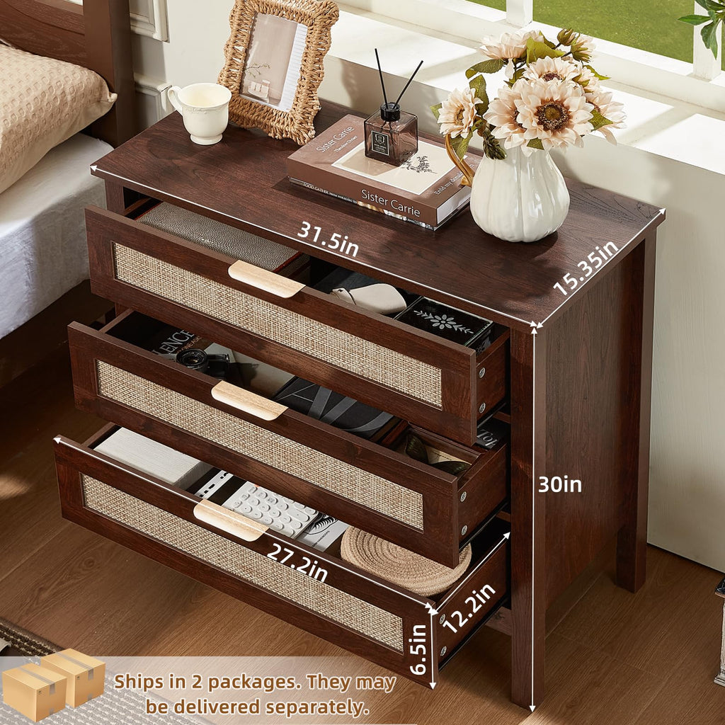 LEYAOYAO 26.8" Wide Rattan Nightstands Set of 2, Large Boho Night Stand