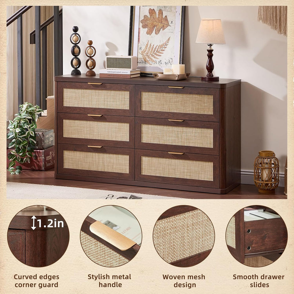 LEYAOYAO Rattan 23" Nightstands with Charger Station 2 Drawers