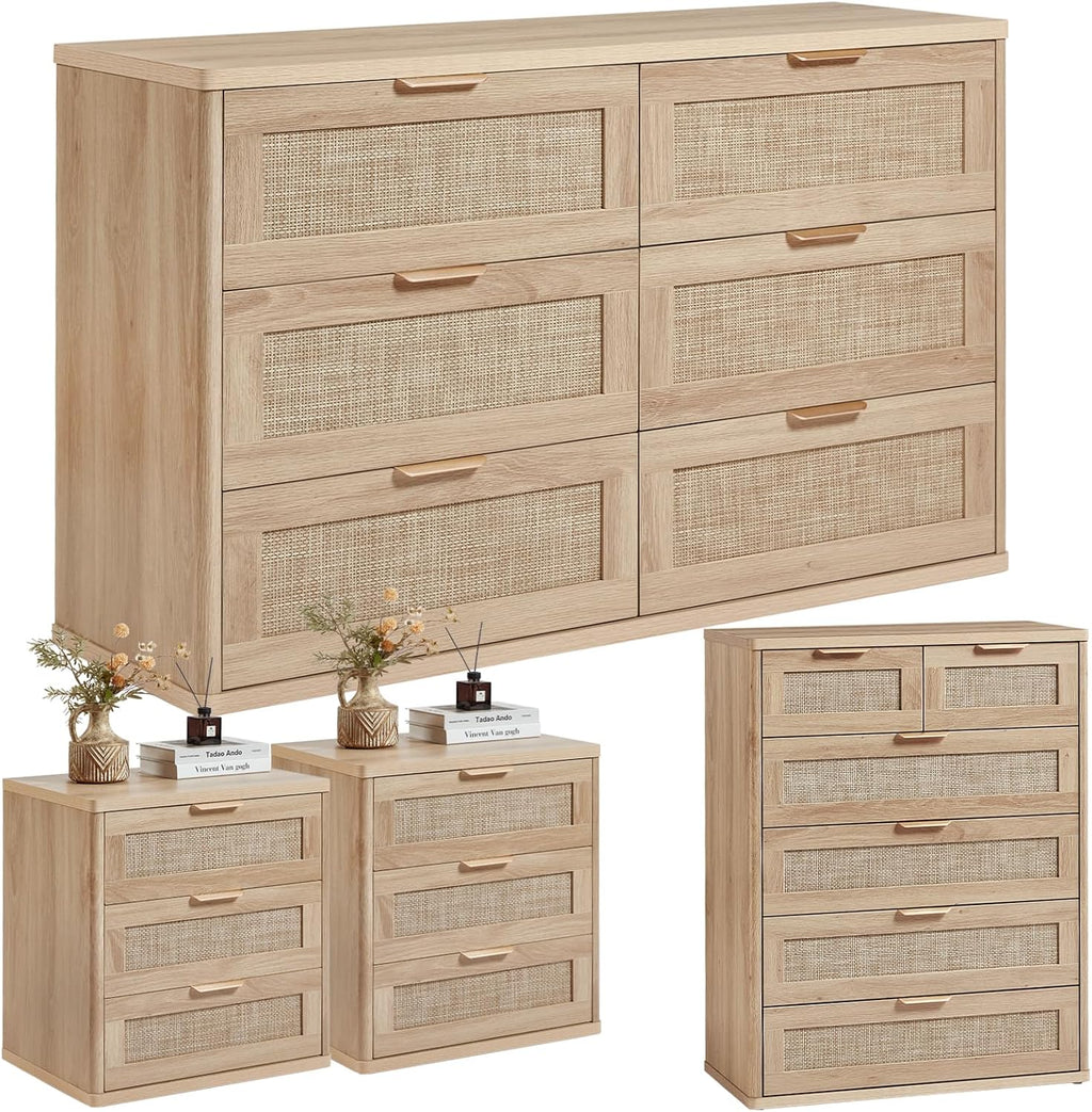 LEYAOYAO Rattan Dresser and Nightstand Sets 4 Piece, Natural