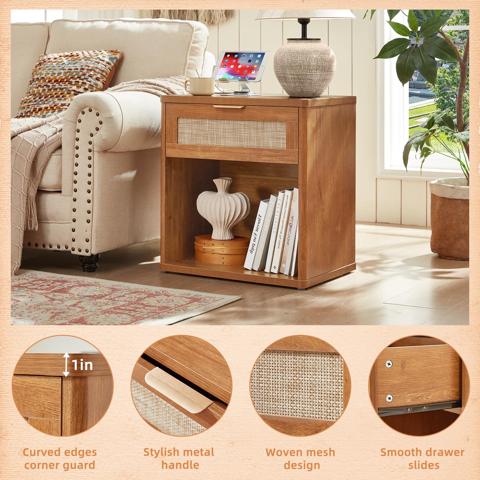 LEYAOYAO Rattan Dresser for Bedroom, 41" Tall Chest of Drawers