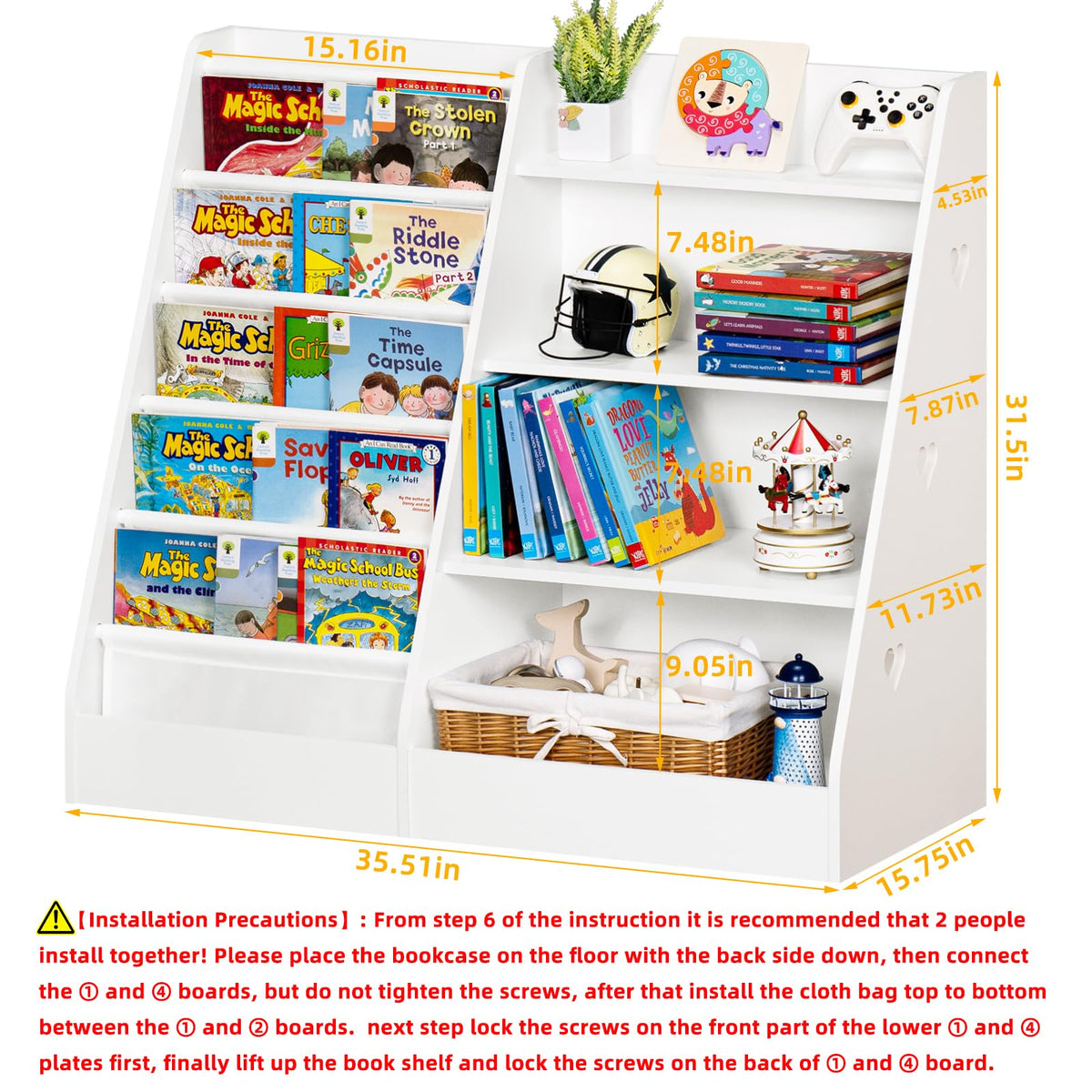 Lerliuo 4 Tier Kids Bookshelf, Book Shelf for Kids Rooms