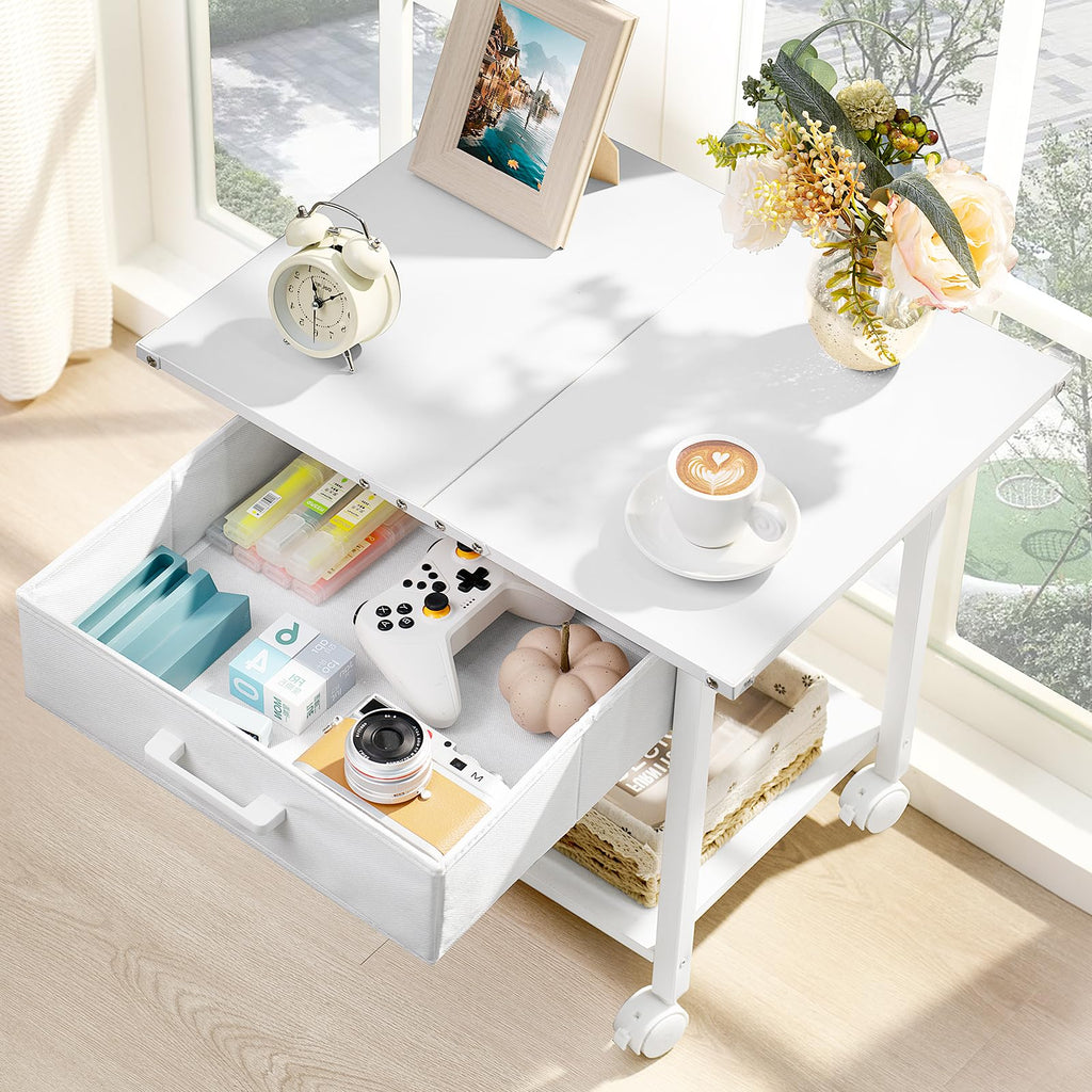 Lerliuo Under Desk Rolling Printer Stand with Drawer, 2-Tier Industrial Mobile Printer Table Desk with Storage Shelf and Steel Frame, Printer Cart Holder with Lockable Wheels for Home, Office (Brown)