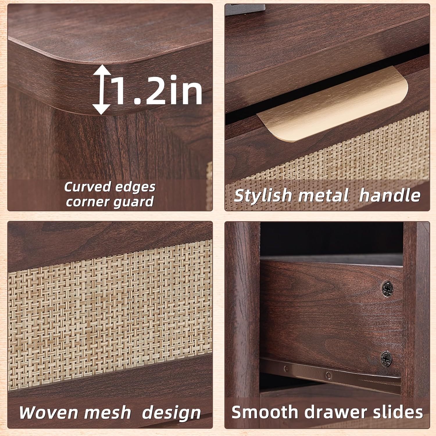 LEYAOYAO Rattan 23" Nightstands with Charger Station 2 Drawers