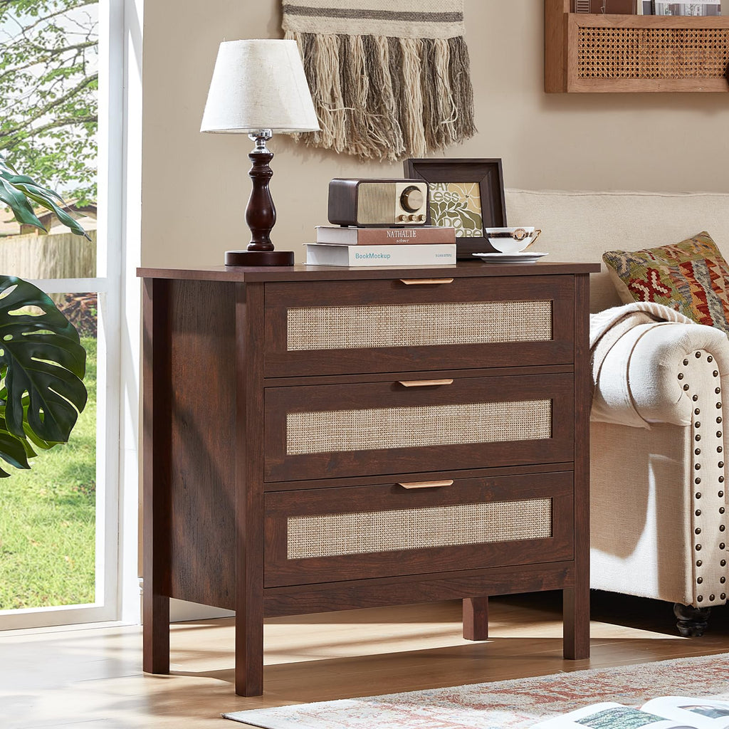 LEYAOYAO 26.8" Wide Rattan Nightstands Set of 2, Large Boho Night Stand