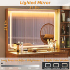 LEYAOYAO Fluted Makeup Vanity Desk with Mirror and Lights, 43.5''
