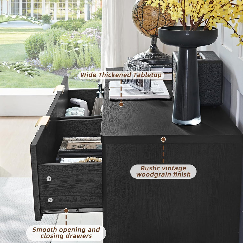 LEYAOYAO 23" Wide Fluted Night Stand with Charging Station, 2 Drawers Large End Table with Storage, LightGrey Nightstand Wood Bedside Tables, Farmhouse Cabinet Dresser for Bedroom, Closet