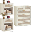 LEYAOYAO Rattan Dresser and Nightstand Set of 3, Boho Wood Dresser for Bedroom with 6 Drawers and Night Stand with Charging Station, Bedroom Furniture, Dressers & Chests of Drawers, Living Room