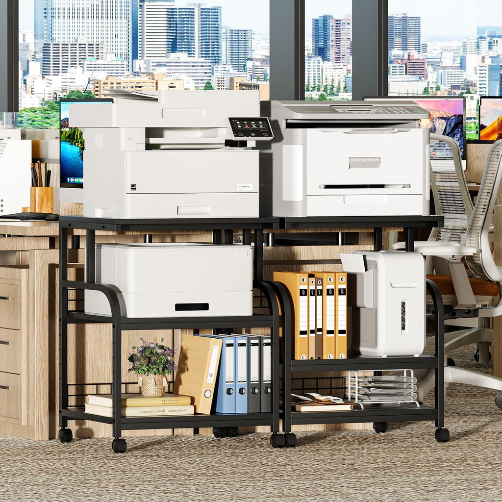 Lerliuo 3 Tier Black Large Printer Stand with Adjustable Storage Shelf