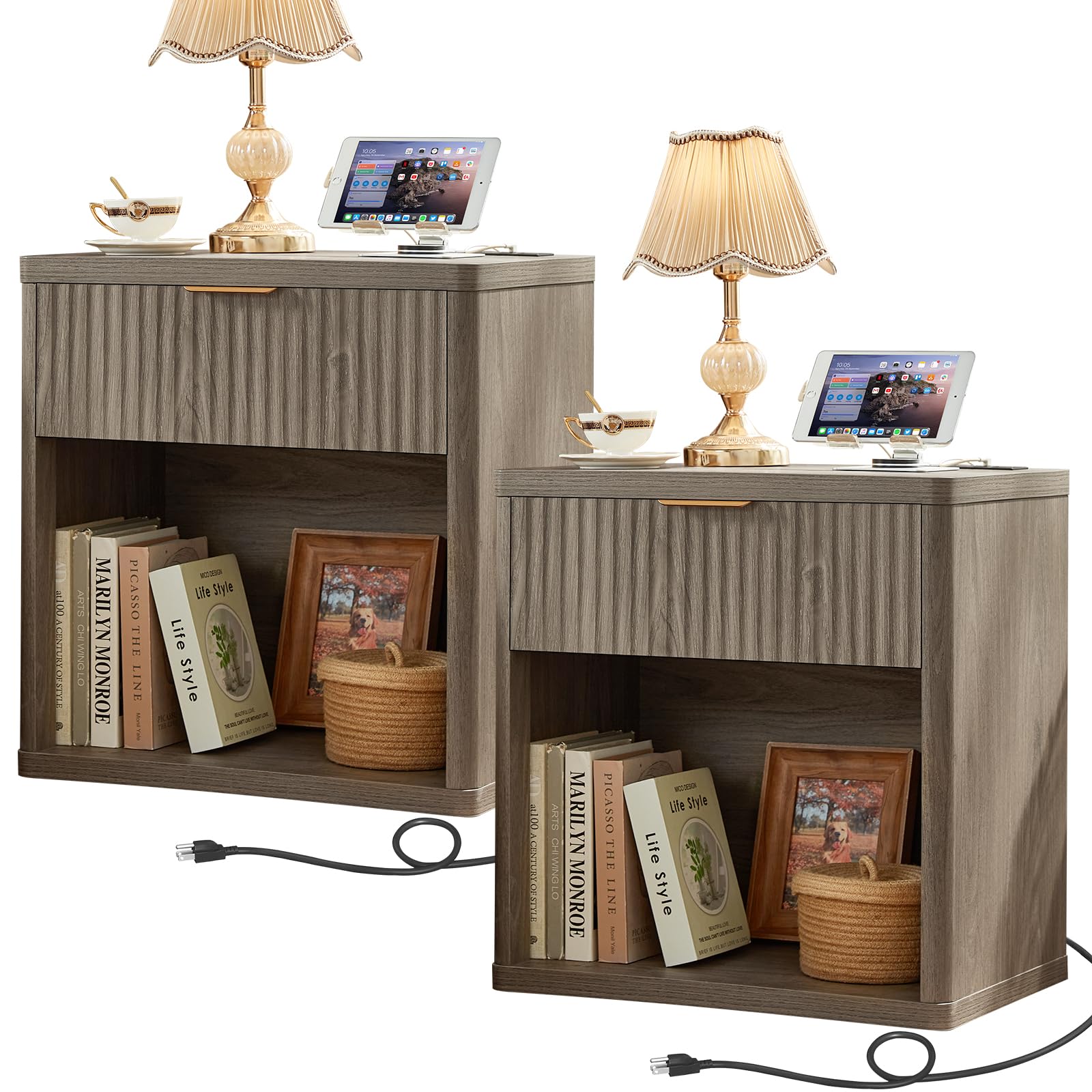 LEYAOYAO Fluted 5 Drawers Dresser for Bedroom, 41" Tall Modern Chest of Drawers with Metal Handle, Curved Profile Design,Natural Wood Drawer Organizer for Bedroom, Living Room, Hallway, Entryway