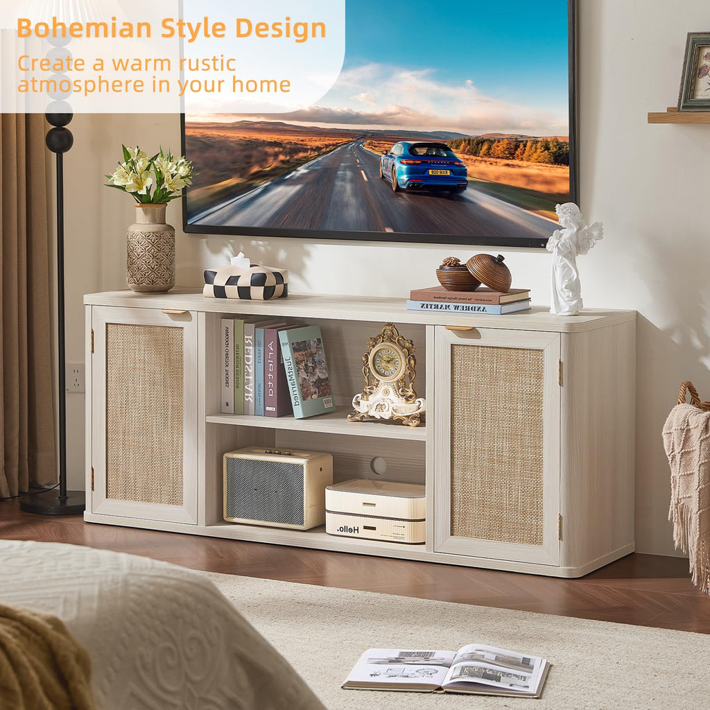 LEYAOYAO Rattan TV Stands for Living Room, Walnut