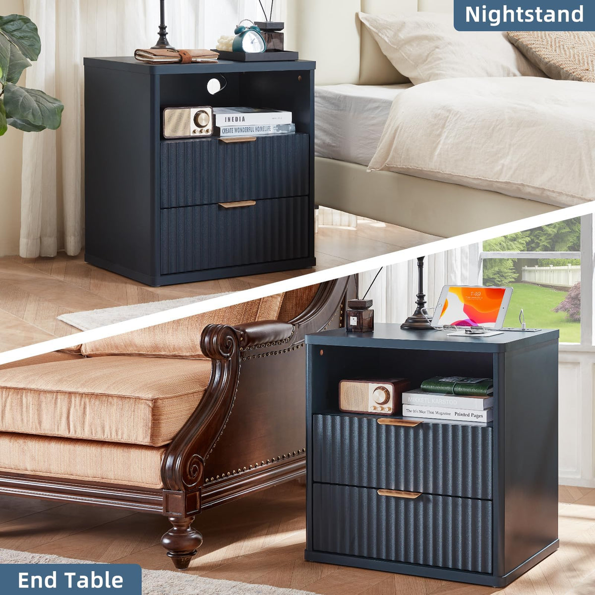 LEYAOYAO Fluted 6 Drawers Dresser for Bedroom Set of 2, 42" Tall Modern Chest of Drawer with Metal Handle, Curved Profile Design,Brown Wood Drawer Organizer for Bedroom, Living Room, Hallway