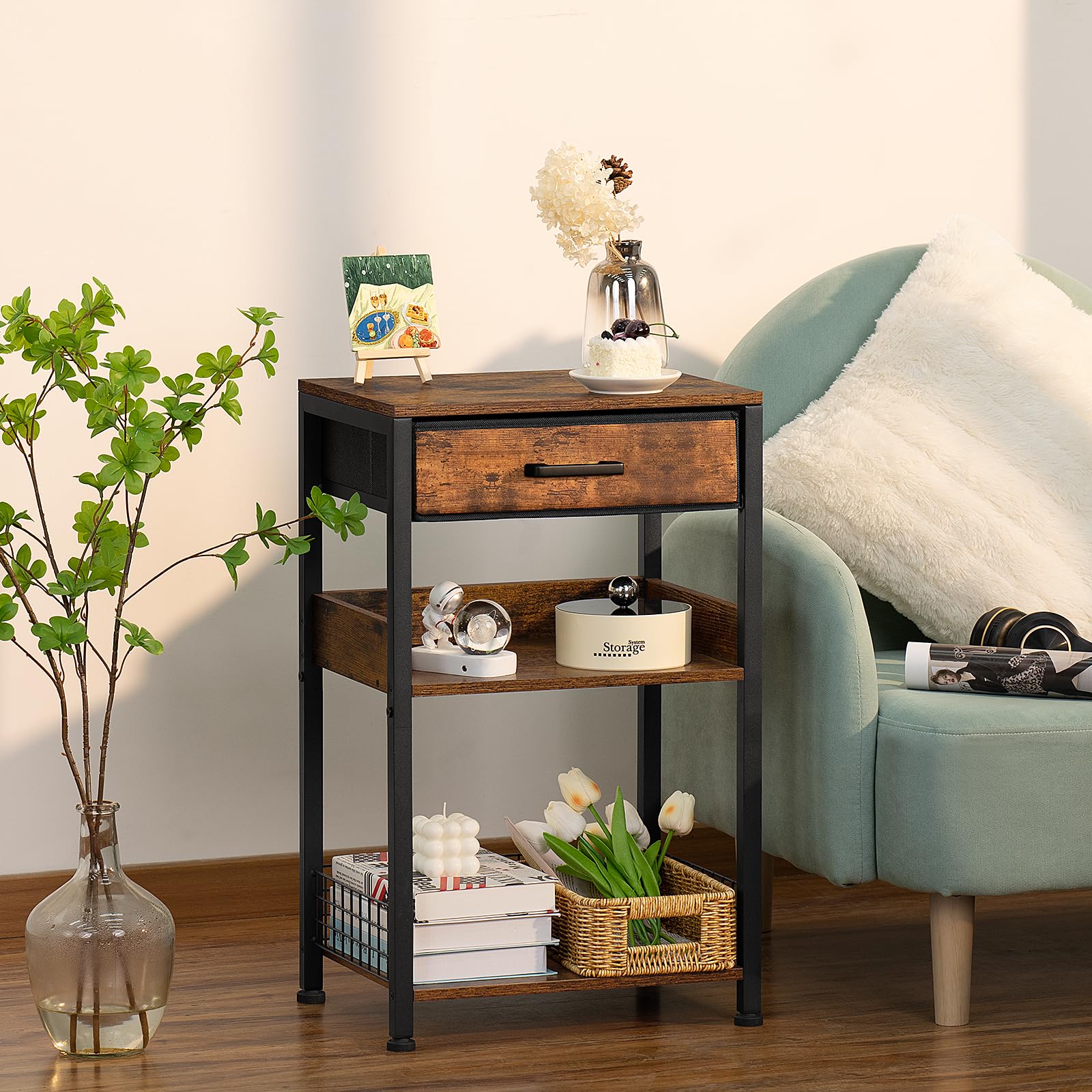 Lerliuo Printer Stand with Storage, 3-Tier Printer Table with Drawer, White