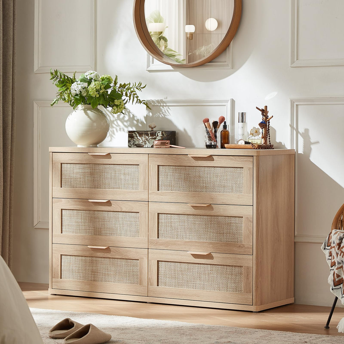 LEYAOYAO Rattan Dresser and Nightstand Sets 3 Piece, Natural