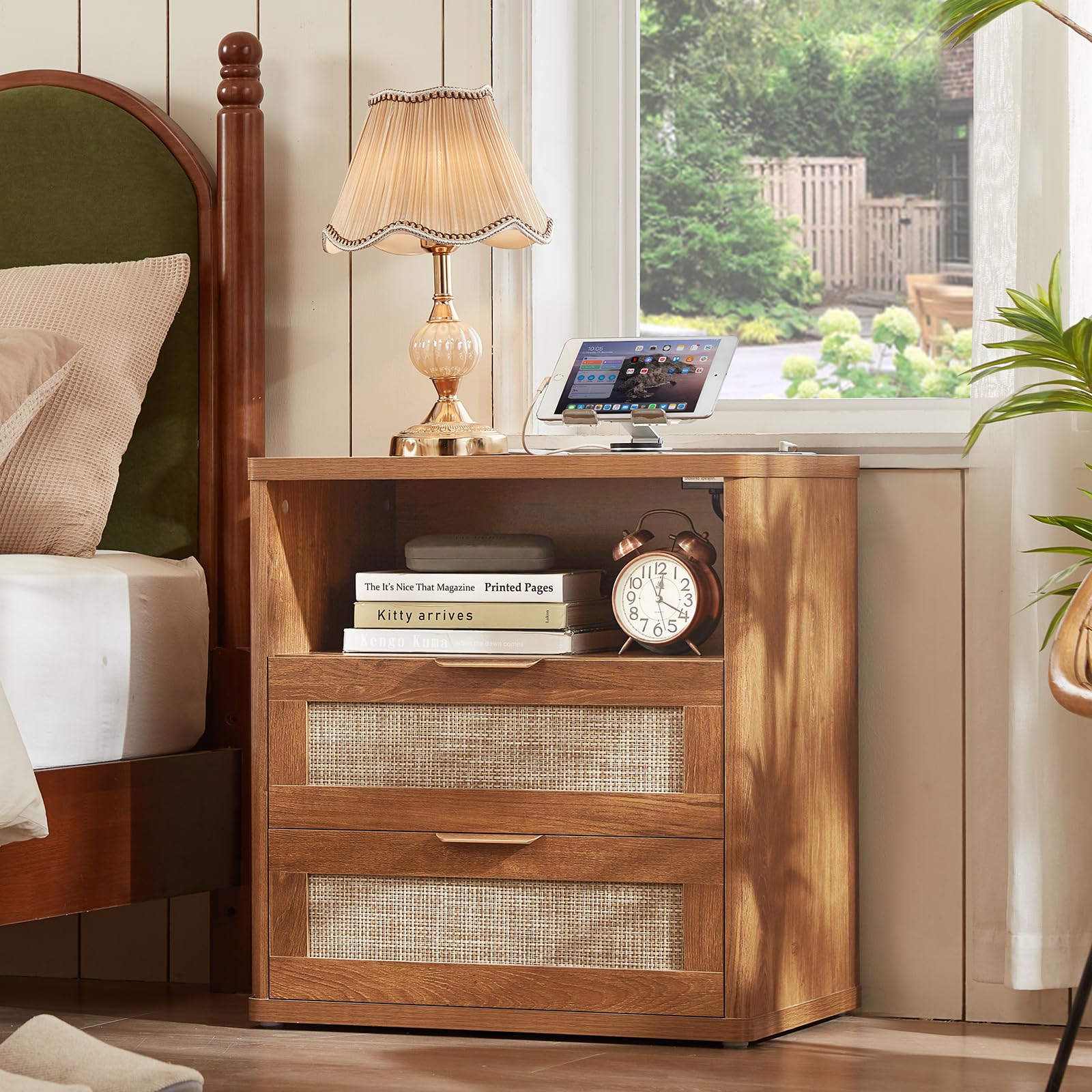 LEYAOYAO Rattan Dresser and Nightstand Sets 4 Piece, Grey White