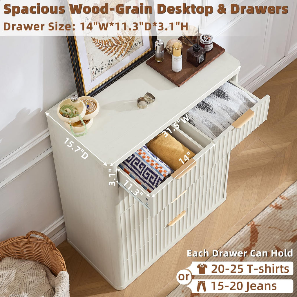 LEYAOYAO 23" Wide Fluted Night Stand with Charging Station, 3 Drawers Large End Table with Storage, LightGrey Nightstand Wood Bedside Tables, Farmhouse Cabinet Dresser for Bedroom, Closet