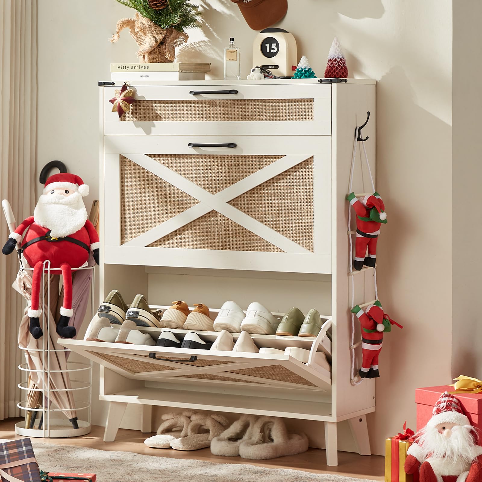 LEYAOYAO Shoe Cabinet Storage for Entryway with 2 Flip Drawers