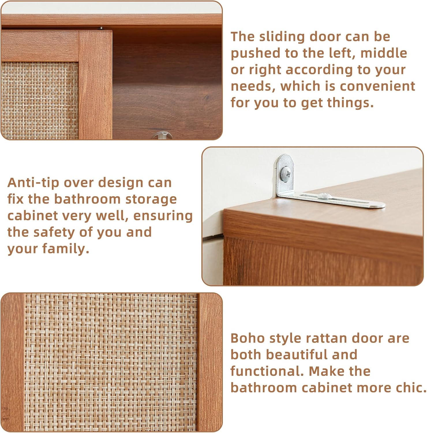 LEYAOYAO 68" Boho Over the Toilet Storage Cabinet with Rattan Sliding Door