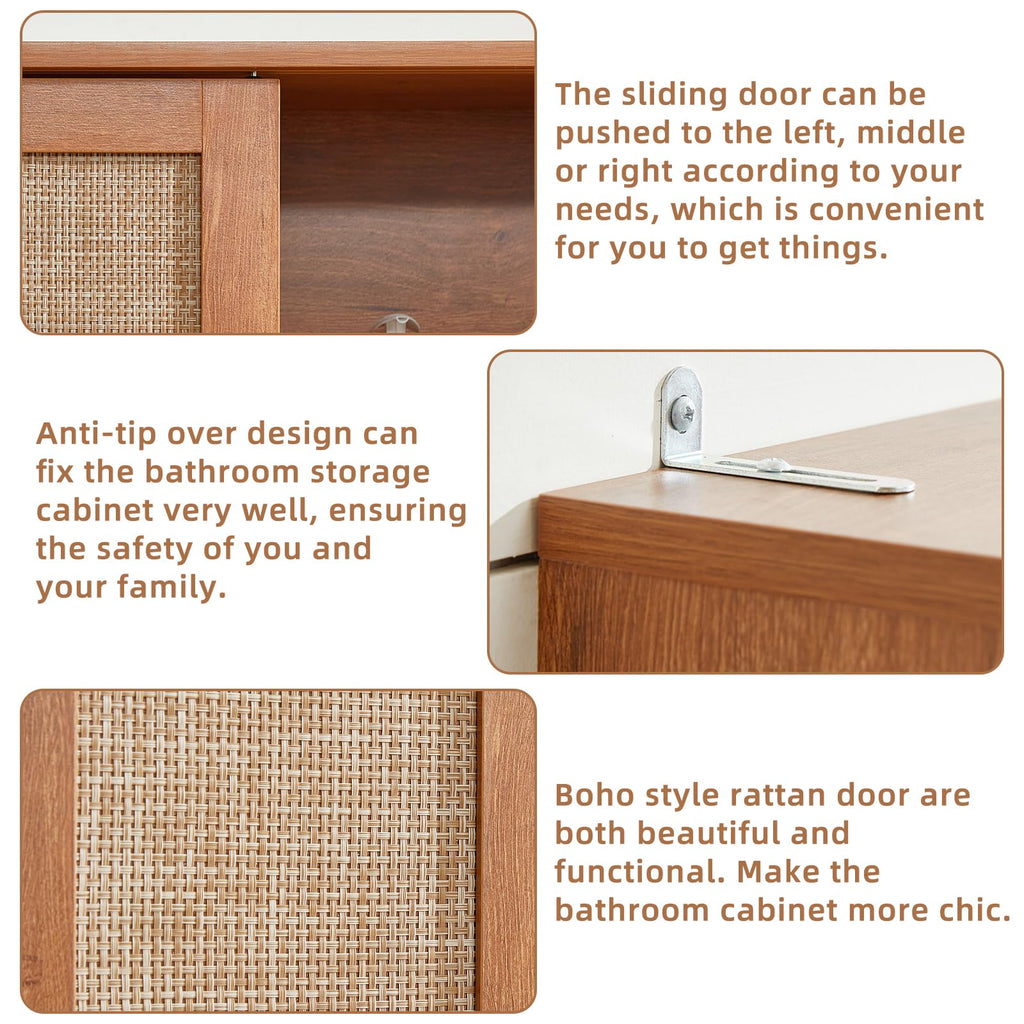 LEYAOYAO Rattan Bathroom Wall Storage Cabinet, Boho Medicine Cabinet