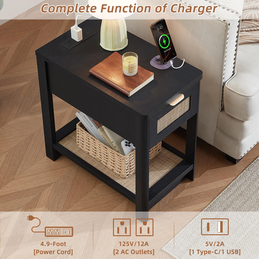 Lerliuo 24 x 14'' Narrow Night Stand Set 2 with Charger USB Ports