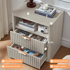 LEYAOYAO 23" Wide Fluted Night Stand with Charging Station, 2 Drawers Large End Table with Storage, LightGrey Nightstand Wood Bedside Tables, Farmhouse Cabinet Dresser for Bedroom, Closet