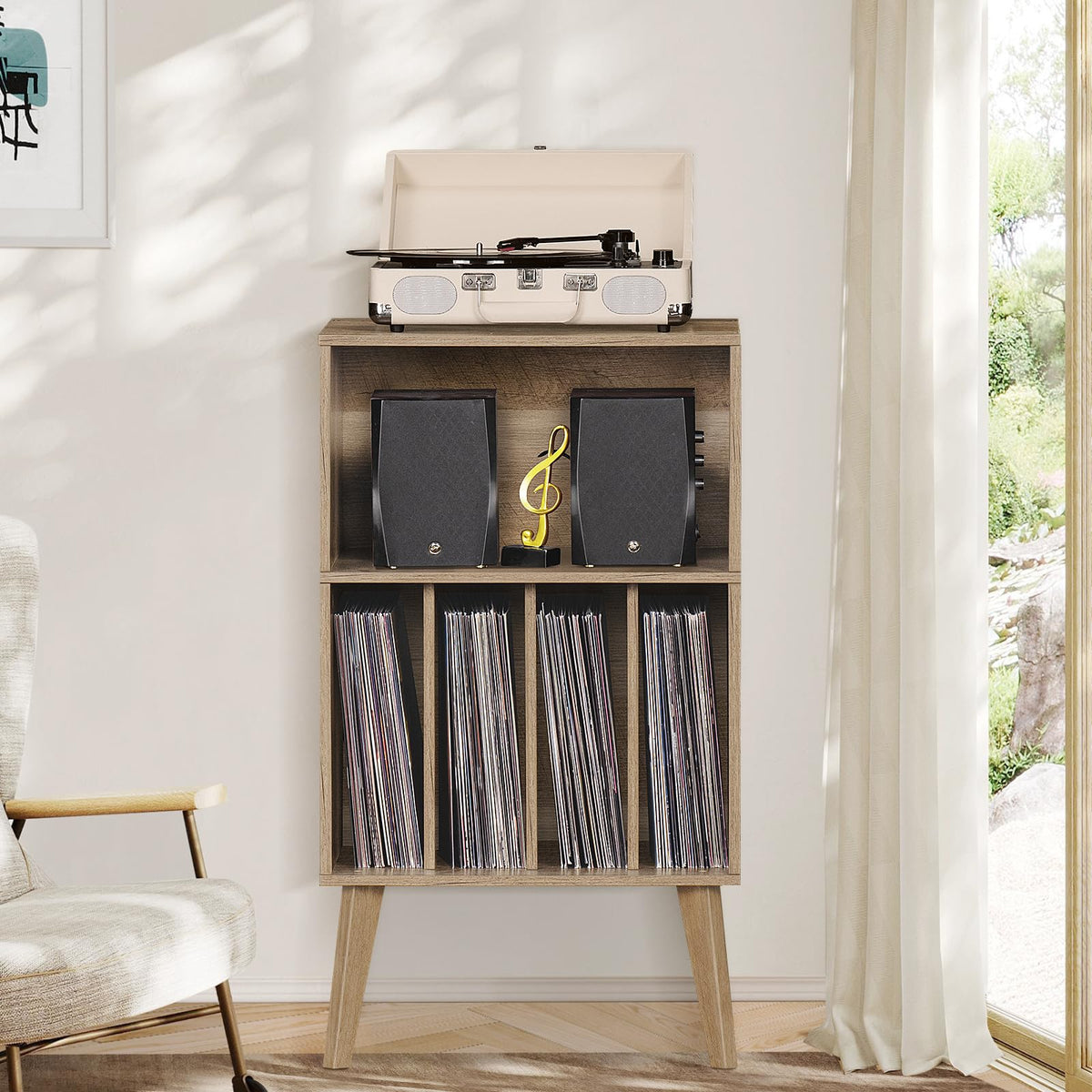 Lerliuo Record Player Stand, Walnut Turntable Stand Holds up to 160 Albums
