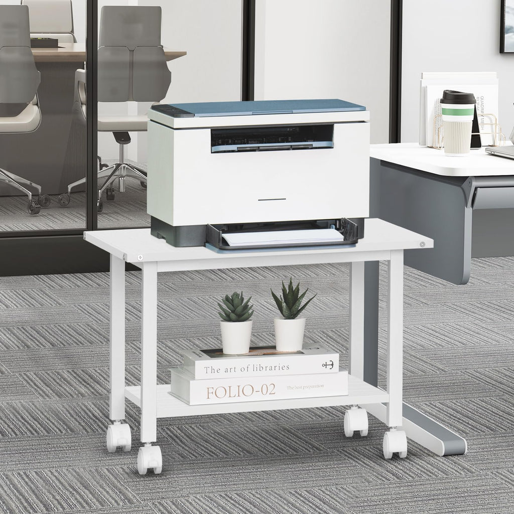 Lerliuo 3-Tier Printer Stand, Industrial Mobile Printer Table with Storage Shelf and Steel Frame, Rolling Printer Cart Holder with Lockable Wheels for Home, Office (White)