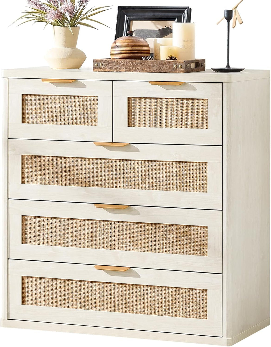 LEYAOYAO Rattan Dresser for Bedroom, 33.5" Small Chest of Drawers