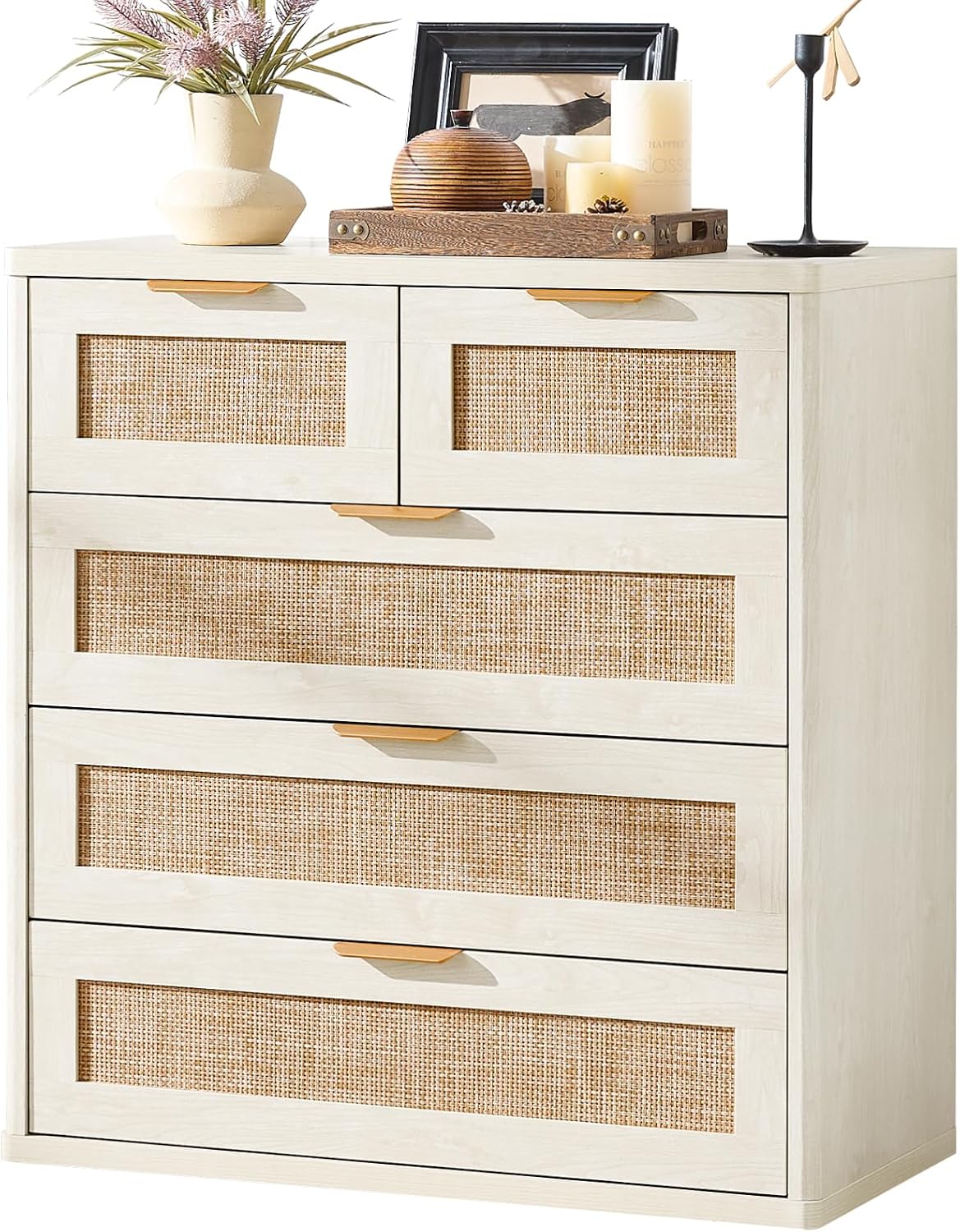 LEYAOYAO Rattan Dresser for Bedroom, 33.5" Small Chest of Drawers