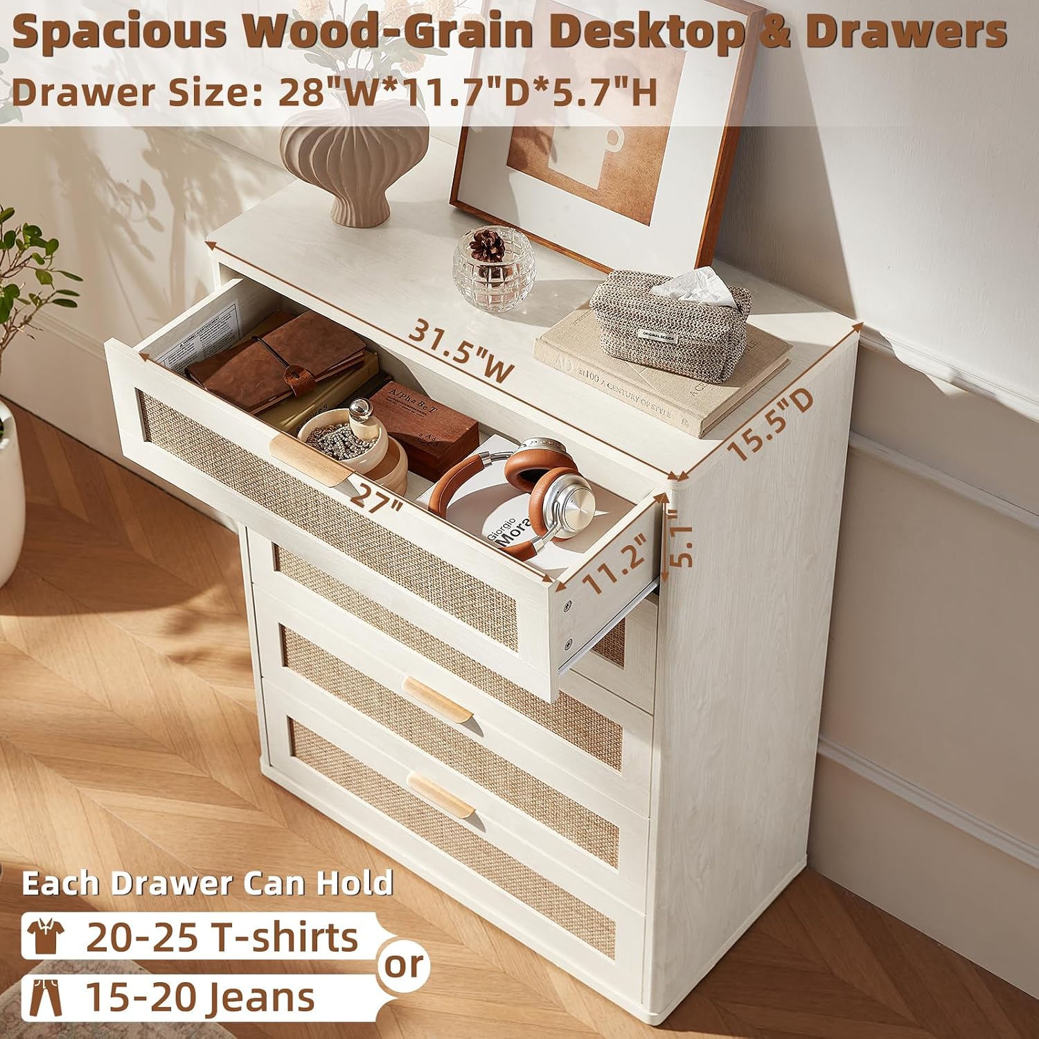 LEYAOYAO Rattan 23" Nightstands with Charger Station 2 Drawers