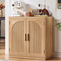 LEYAOYAO Fluted Buffet Cabinet with Storage, 31.5" Coffee Bar Cabinet with Arch Doors & Adjustable Shelves, Mid Century Modern Sideboard, Wood Credenza for Kitchen, Living Room, Natural