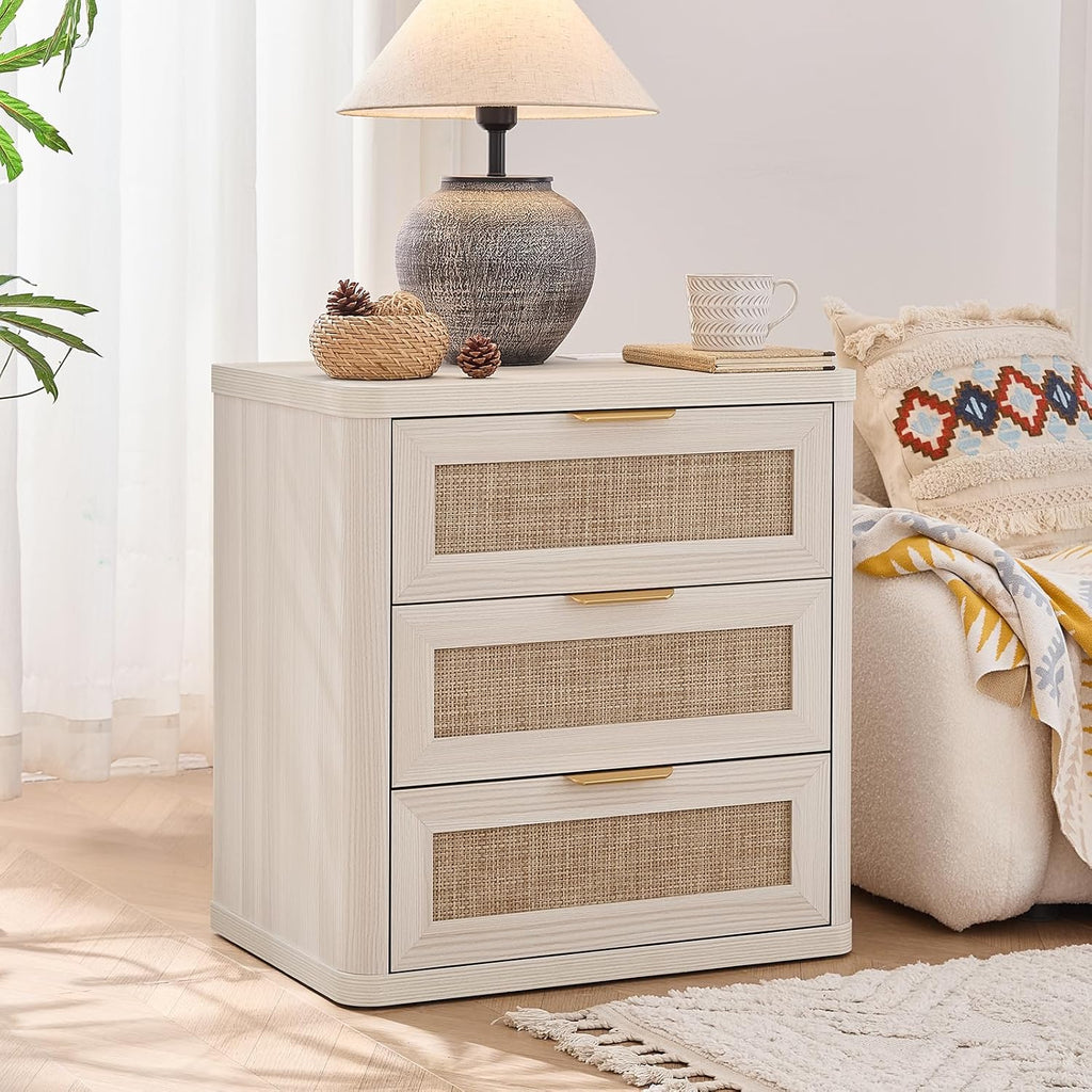 LEYAOYAO Rattan 23" Nightstands with Charger Station 2 Drawers