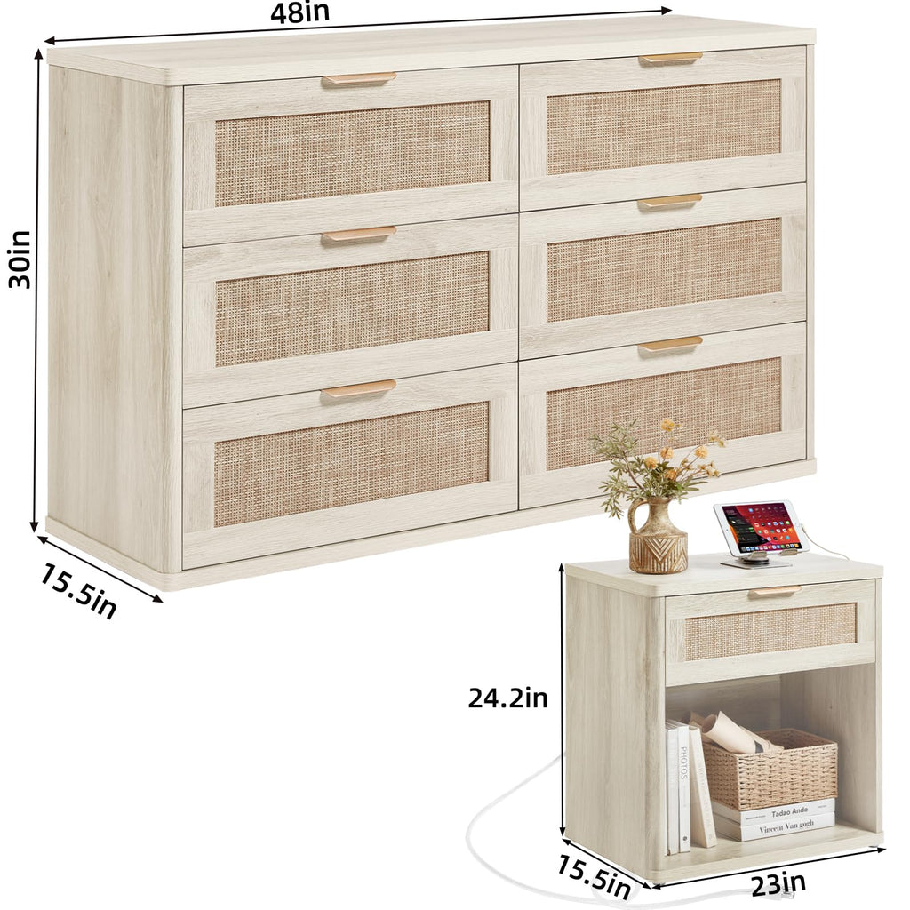 LEYAOYAO Rattan Dresser and Nightstand Sets 3 Piece, Natural
