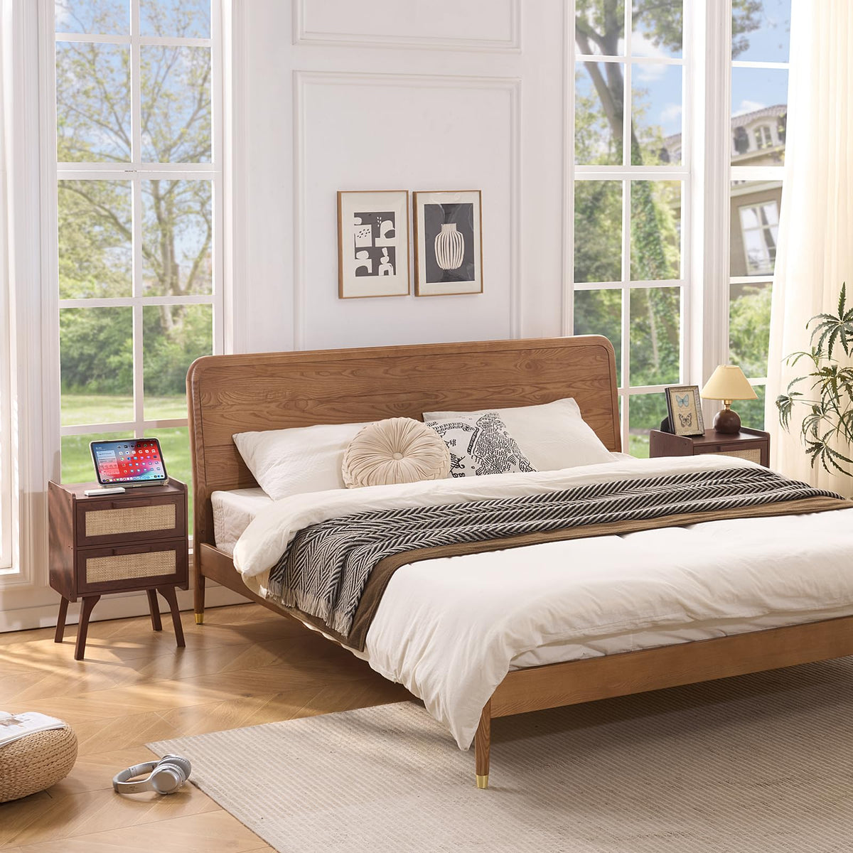 Lerliuo Rattan Nightstands Set of 2 for Bedroom, 2 Drawers