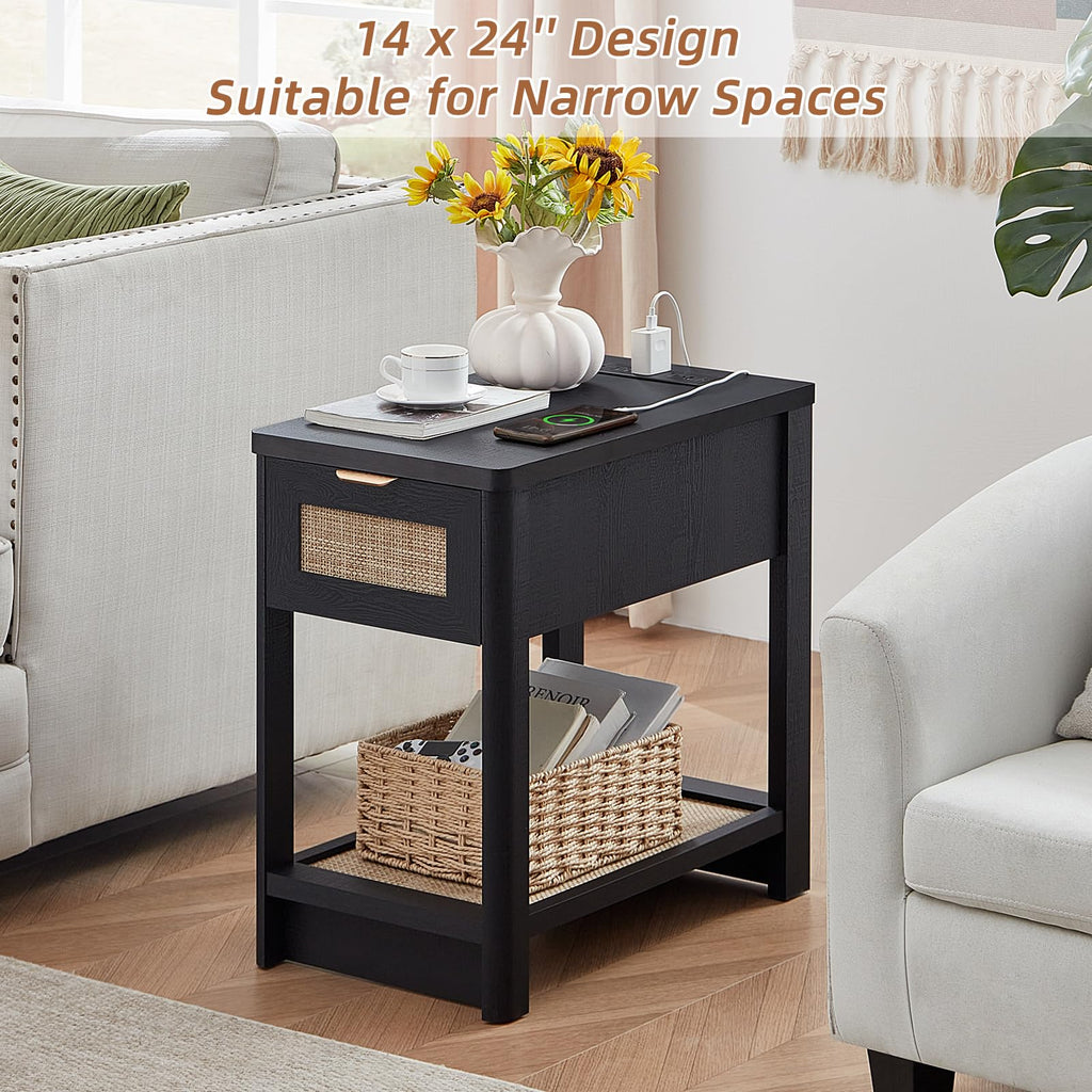 Lerliuo 24 x 14'' Narrow Night Stand Set 2 with Charger USB Ports