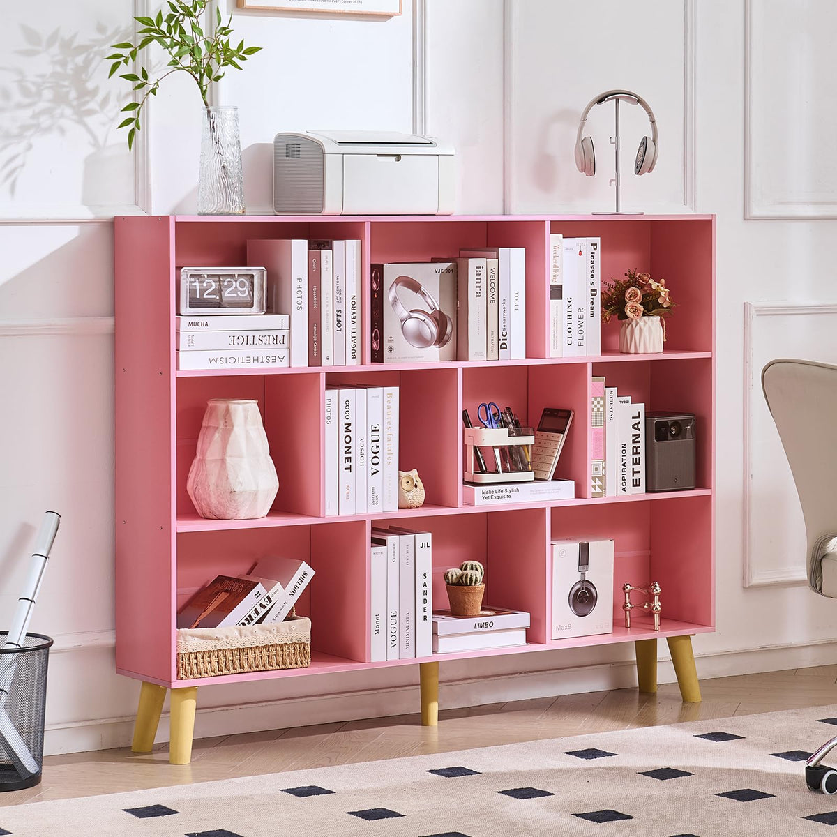 LEYAOYAO Cube Bookshelf, Mid-Century Modern Book Shelf with Legs, Brown
