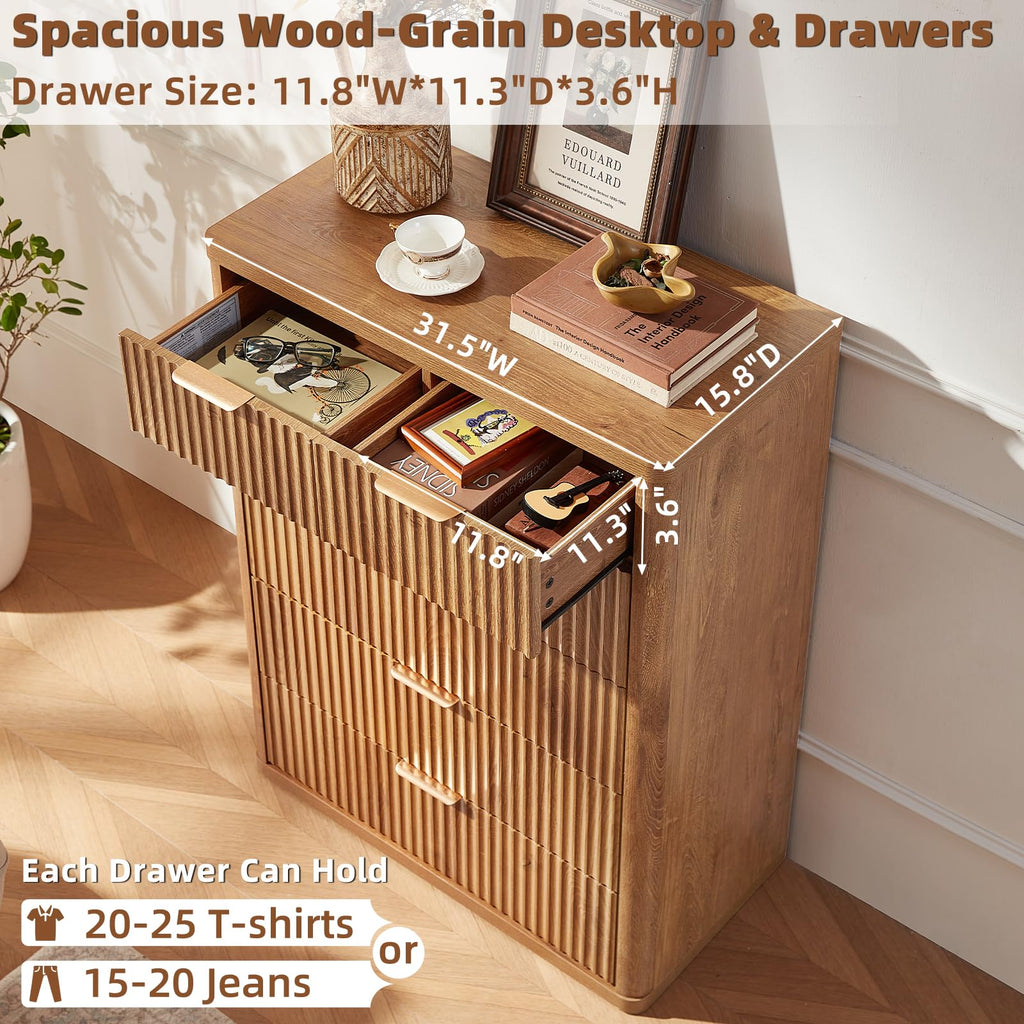 LEYAOYAO Fluted Dressers & Nightstand Set of 4, Wood 48" Wide Dresser & 42" Tall Chest of Drawers,Modern Bedroom Furniture Sets, Black Wooden Nightstand Set of 2 with 2 Drawers & Charging Station