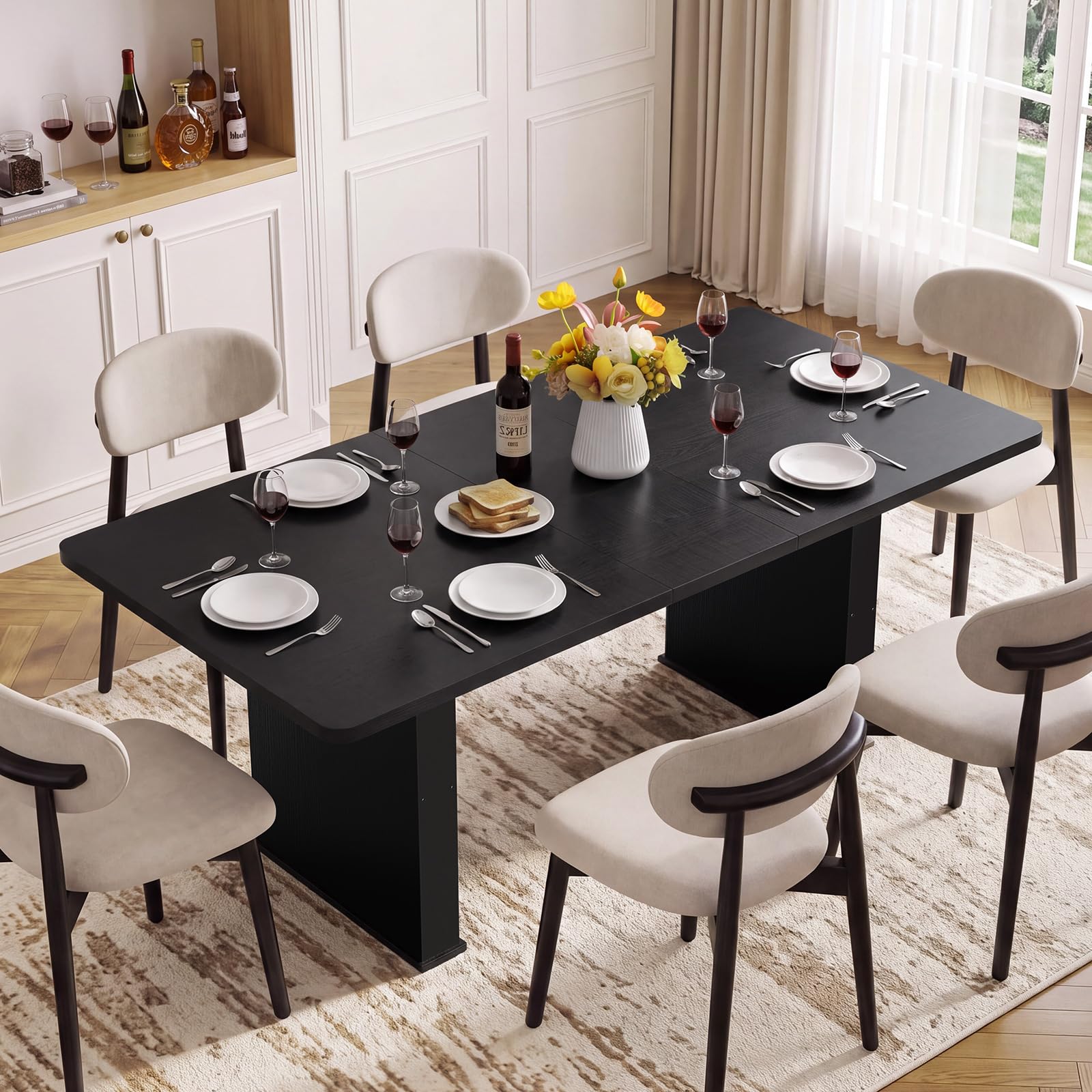LEYAOYAO Extendable Dining Table for 4-6,63"–79" with Fluted Base(Brown)