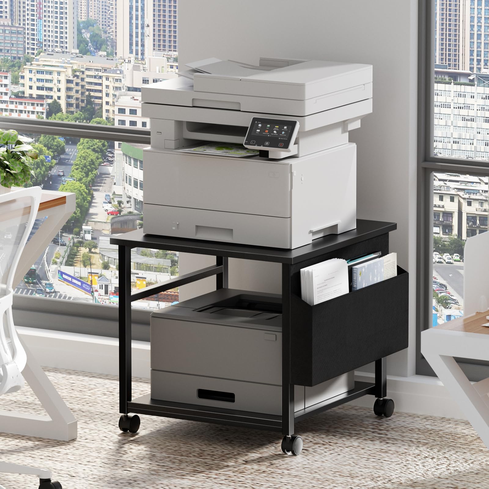 Lerliuo White Large Printer Stand with Storage