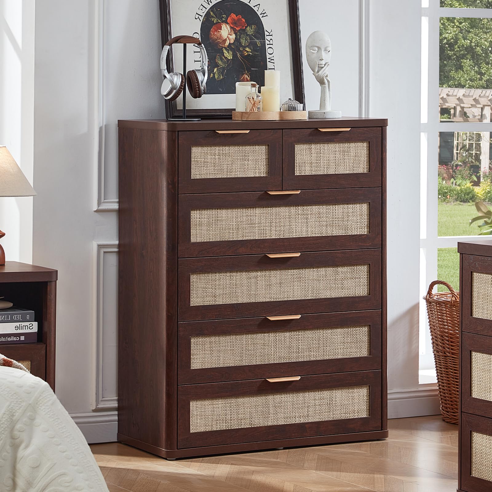 LEYAOYAO Rattan Dresser for Bedroom, 41" Tall Chest of Drawers