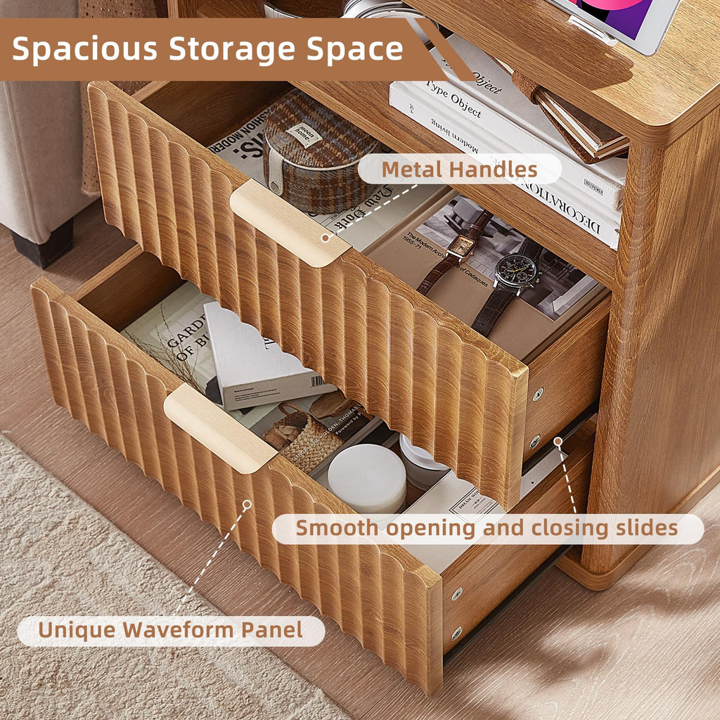 LEYAOYAO Fluted Dressers & Nightstand Set of 4, Wood 48" Wide Dresser & 42" Tall Chest of Drawers,Modern Bedroom Furniture Sets, Black Wooden Nightstand Set of 2 with 2 Drawers & Charging Station