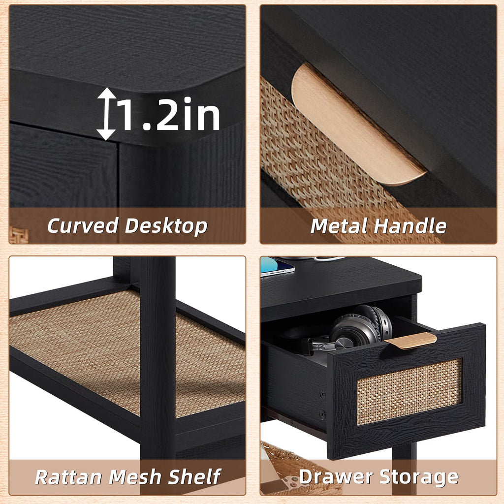 Lerliuo 24 x 14'' Narrow Night Stand Set 2 with Charger USB Ports