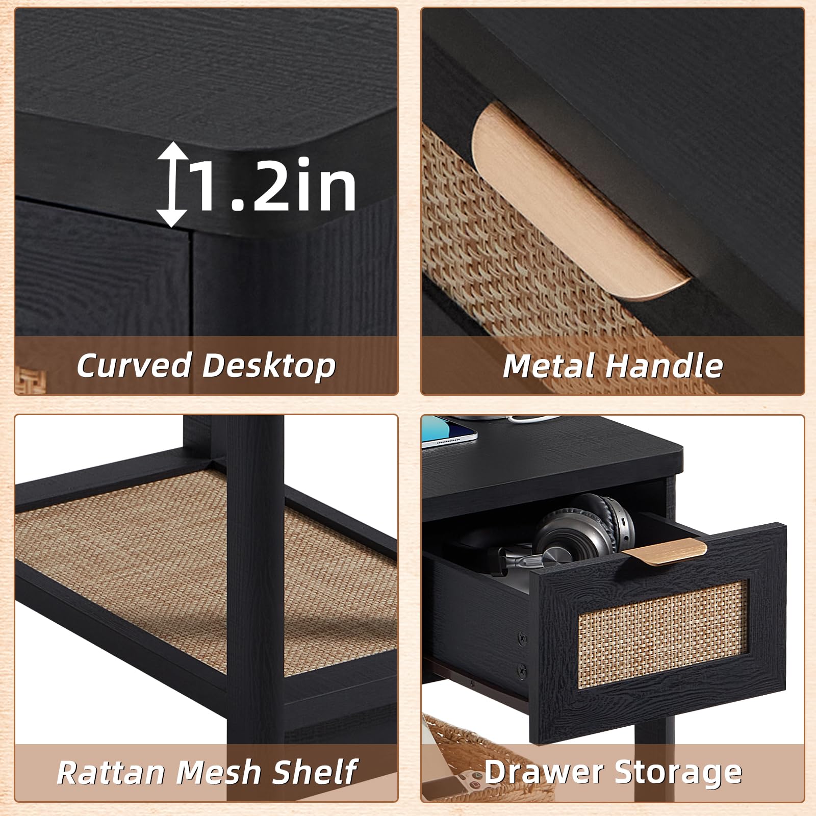 Lerliuo 24 x 14'' Narrow Night Stand Set 2 with Charger USB Ports