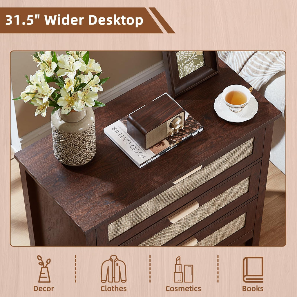 LEYAOYAO 26.8" Wide Rattan Nightstands Set of 2, Large Boho Night Stand