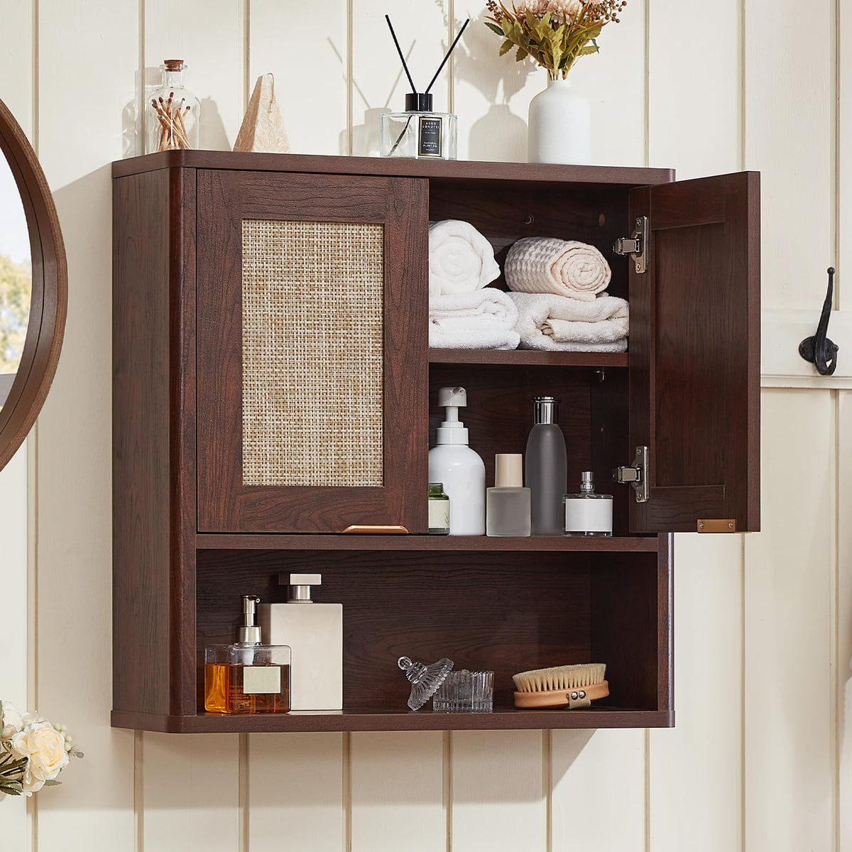LEYAOYAO Rattan Bathroom Wall Storage Cabinet, Boho Medicine Cabinet