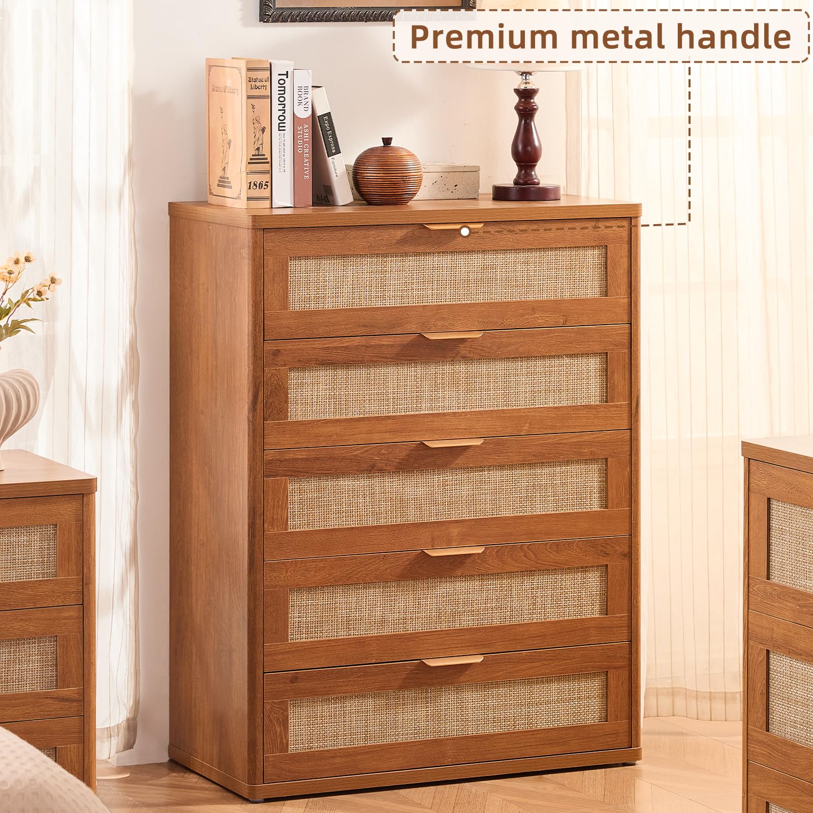 LEYAOYAO Rattan Dresser for Bedroom, 41" Tall Chest of Drawers