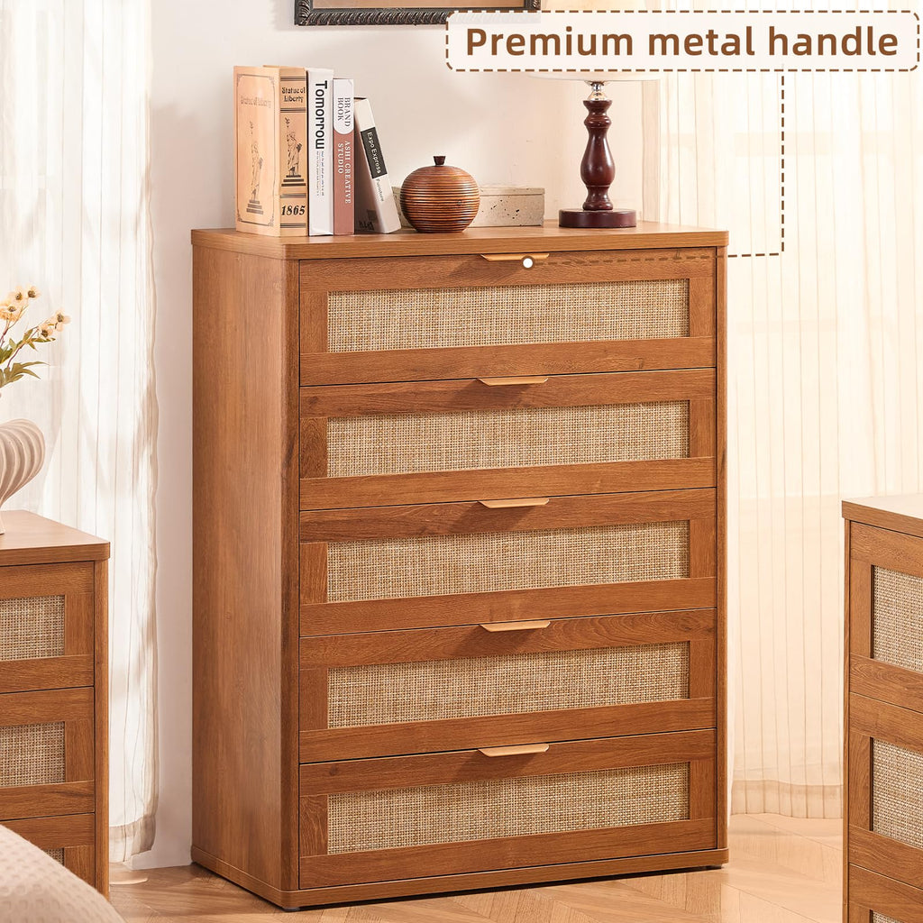 LEYAOYAO Rattan Dresser for Bedroom, 41" Tall Chest of Drawers